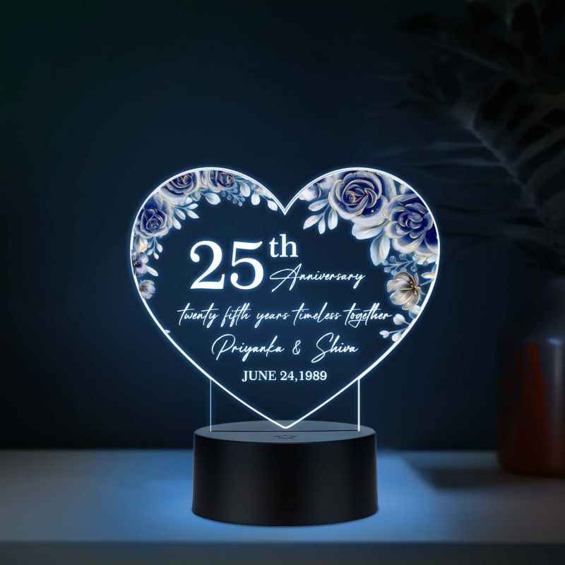 Personalized 25th Anniversary Acrylic LED Lamp with UV Print – Multicolor Silver Jubilee Gift with Custom Names & Date